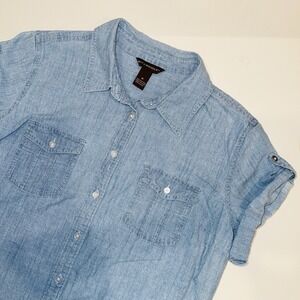Bit & Bridle Women's M Denim Chambray Shirt Short Sleeve Western Coastal Utility